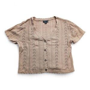 Cupcake Clothing Beige Eyelet Knit Short Sleeve Cardigan M